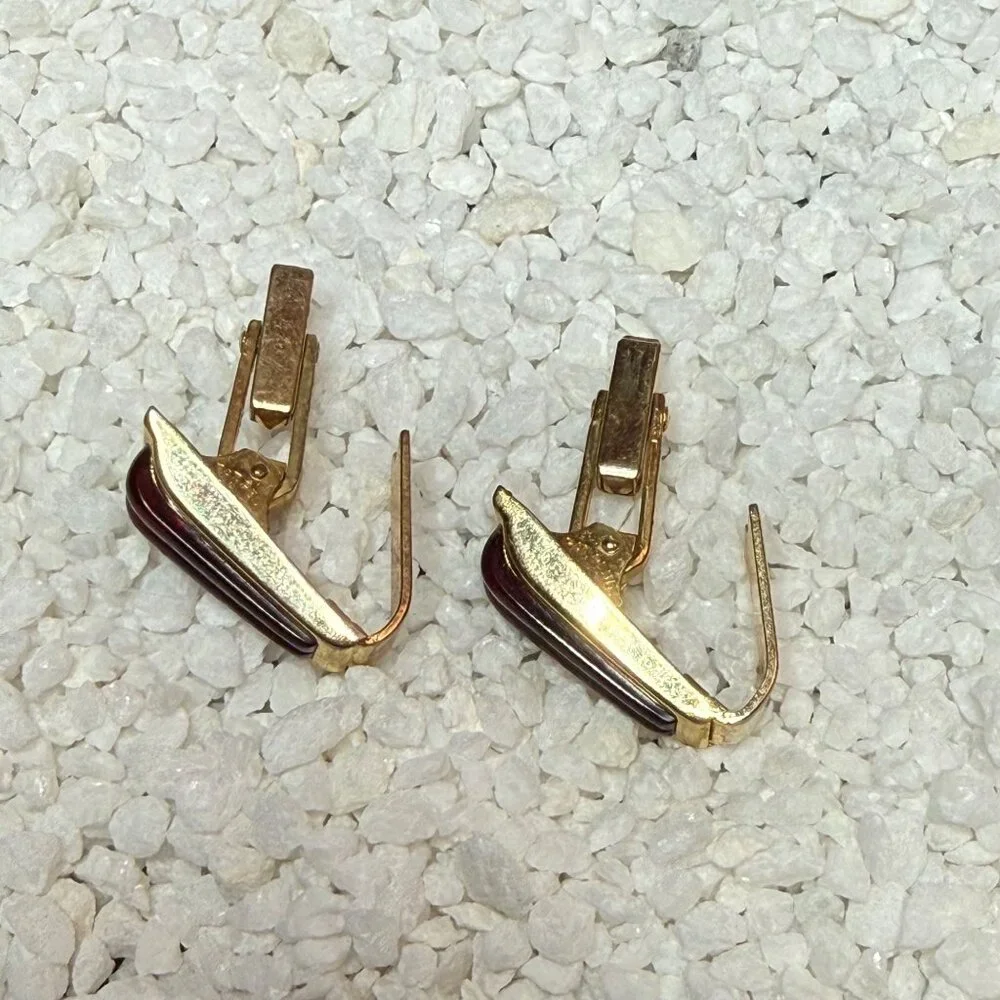 Vintage Mid-Century Anson Gold-Tone Cufflinks Red Lucite Inlay